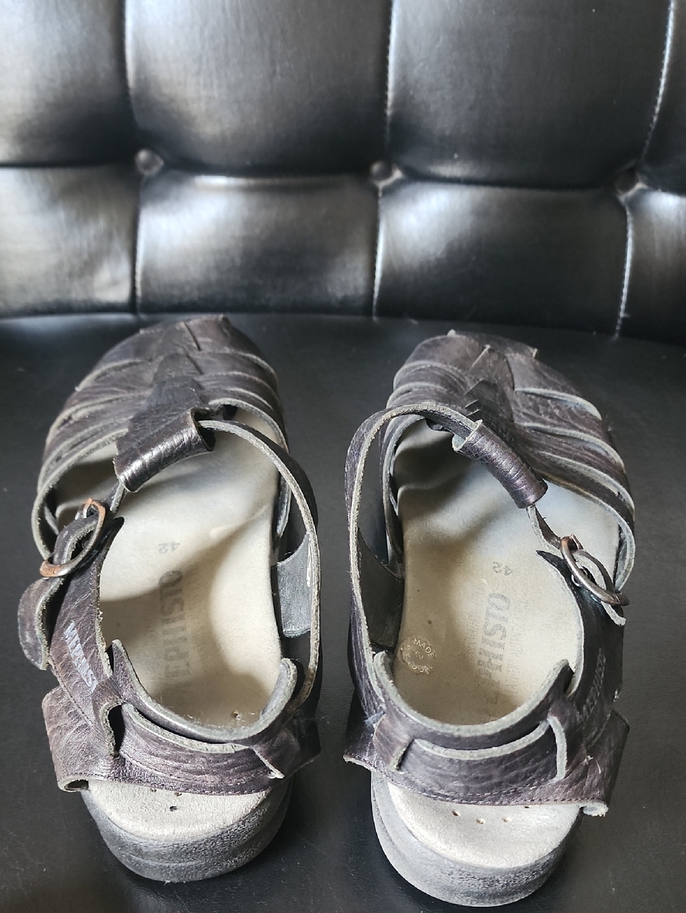 Mephisto Sam Men’s Fisherman Sandals Black Leather Size EU 42/US 8 - Picture 5 of 12